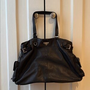 2004 Prada Black Textured Leather Shoulder Bag